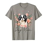 Womens Cute Japanese Chin Mom Flower Dog Lover T-Shirt