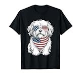 Lhasa Apso Dog USA Flag Sunglasses Patriotic 4th of July T-Shirt