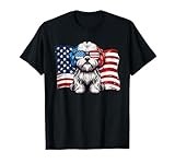 Vintage Lhasa Apso Dogs American Flag Sunglasses Patriotic T-Shirt