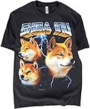Alpha 80s Heavy Metal Shiba Inu T-Shirt - Men & Women Dog Owner Lover - 90s Retro Glam Rock Band Tees (US, Medium, Regular, Shiba Inu)