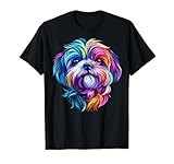 Colorful Shih Tzu Face Cute Puppy Dog Lover Men Women Black T-Shirt