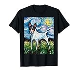 Toy Fox Terrier Starry Night Rat Terrier Dog Art by Aja Men Women Kids T-Shirt
