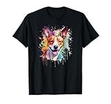Cute Colorful Watercolor Paint Splash Art Basenji Lover T-Shirt