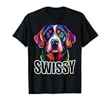 Swissy Colorful Greater Swiss Mountain Dog Face Black T-Shirt