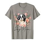 Womens Cute Japanese Chin Mom Flower Dog Lover T-Shirt