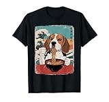 Beagle Eat Ramen Noodles Japanese Art Retro Ocean Waves T-Shirt