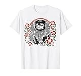 Pekingese Dog Retro Japanese Cherry Blossoms Cute Floral T-Shirt