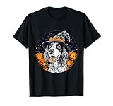 English Setter Dog Whitch Hat Halloween Pumpkin Spooky Happy T-Shirt