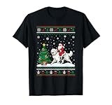 Ugly Christmas Tree Lights Santa Riding Great Pyrenees Dog T-Shirt