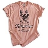 EVERTREE CLOTHING Shepherd Mom T-Shirt, Unisex Women's Shirt, German Shepherd Owner, Best Dog Mom Gift, Heather Sunset, Medium